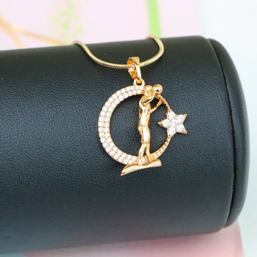"Basketball Player Moon Star Rose Gold Pendant for Men & Women, XPPT1281 - Picture 2 of 12